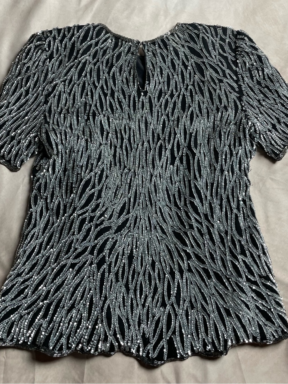 Laurence Kazar Black Top with Silver Sequin Waves